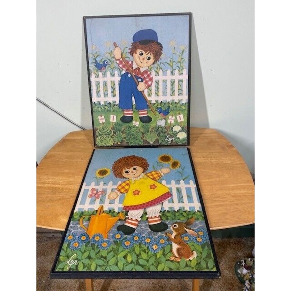 Vtg Raggedy & Andy Set of 2 Lithograph Hanging Pictures Stapco by Lyn Nursery